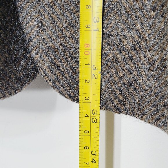 Perry Ellis Brown Grey Tweed 100% Wool Professor Business Casual Blazer Size 42 - Picture 12 of 14